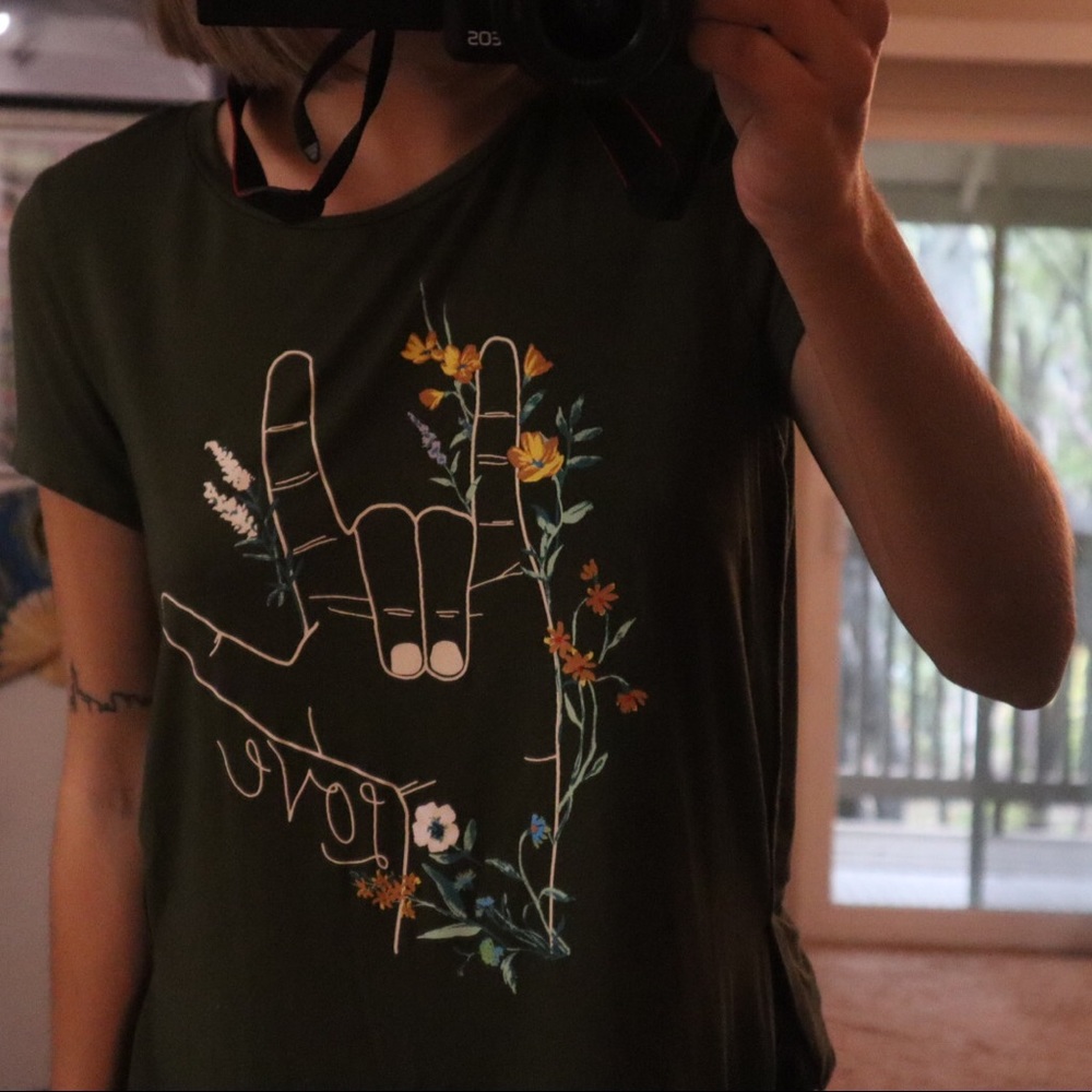 Olive green “love” graphic tee